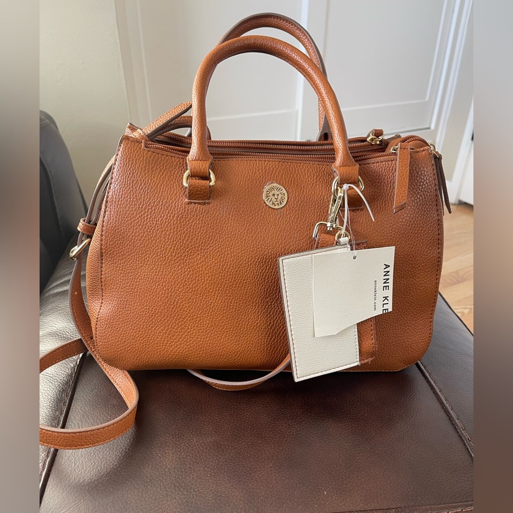 Anne Klein Brown Satchel Purse with Card Holder- NWT